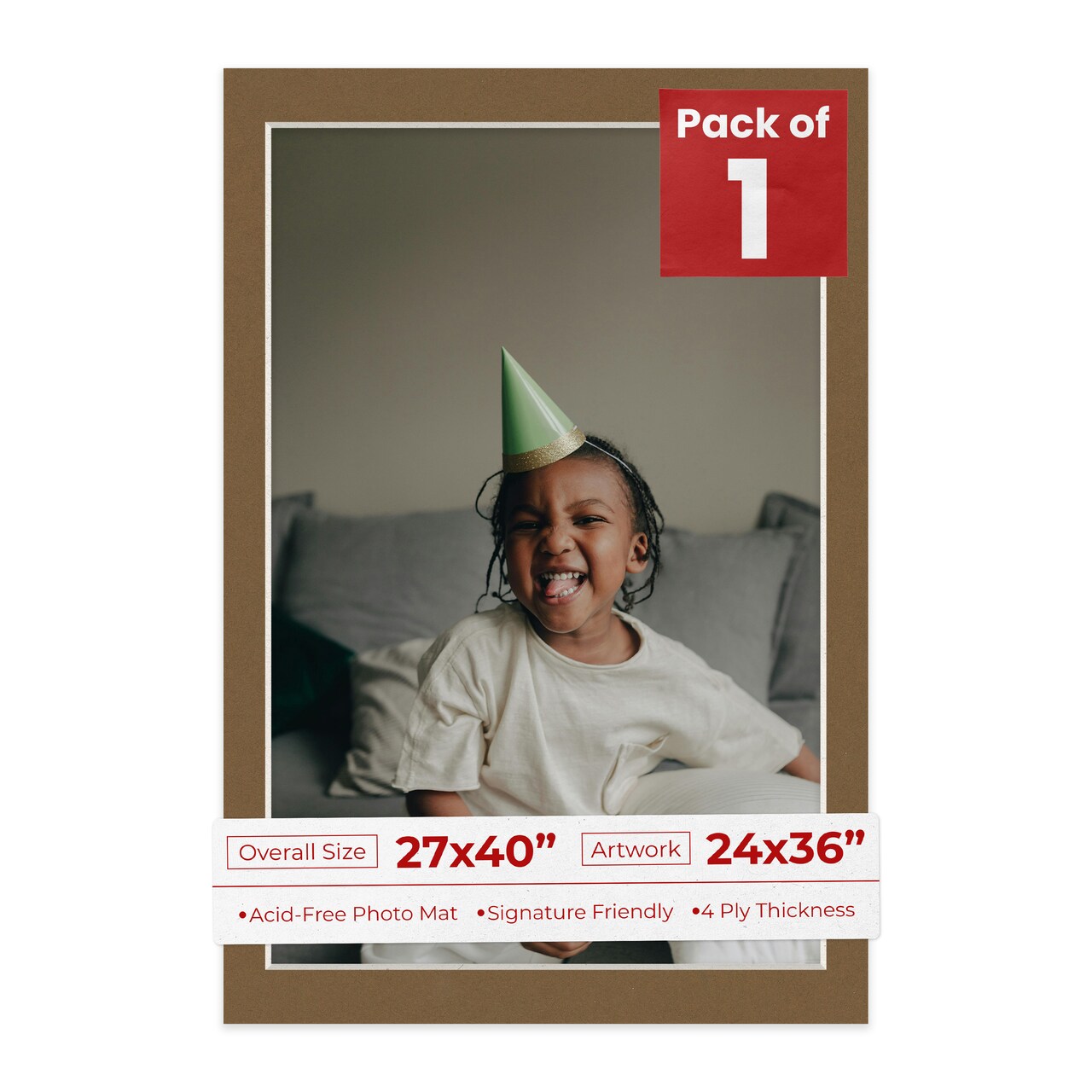 Aged Oak Brown Mat Board for 27x40 Frames - Fits 24x36 Photos